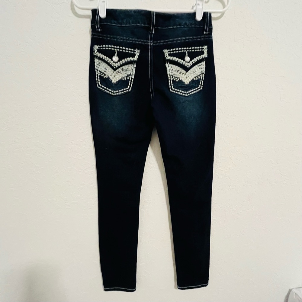 Vanilla Star Girls Dark Denim Wash Jeans Embroidered Pockets Diamond Buttons